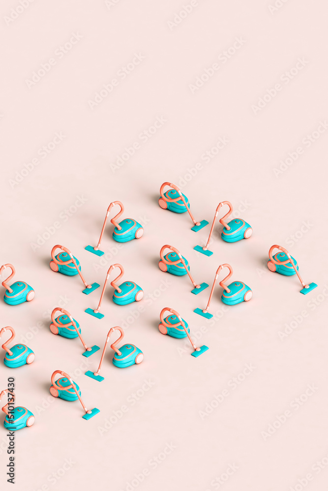 3D render of vacuum cleaners in rows 3D render of vacuum cleaners in rows