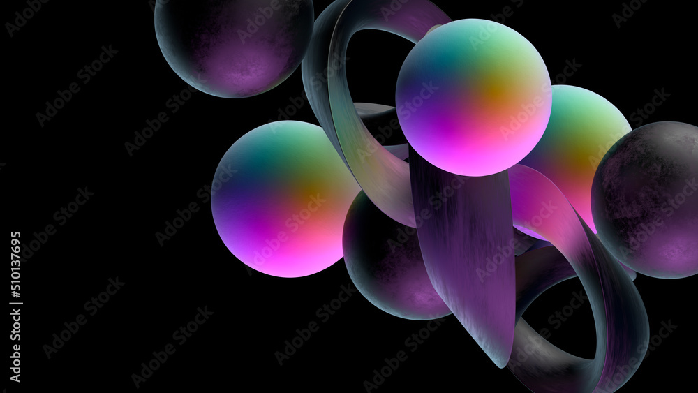 Transparent rubber and rainbow spheres. Stock Photo Adobe Stock