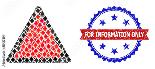 Vector jevel collage danger triangle template icon  and bicolor dirty For Information Only seal. Red round seal includes For Information Only text inside circle.