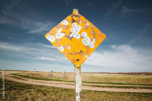 A warning sign on the prairies. photo