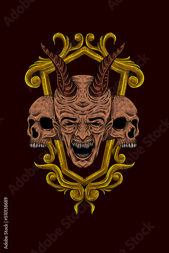 Devil with ornament vector illustration