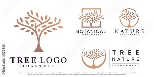Set of nature tree logo design vector illustration with creative element Premium Vector photo