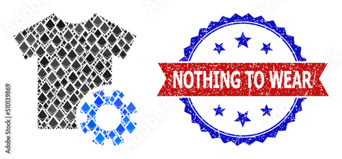 Vector ethereum mosaic dress options icon, and bicolor textured Nothing to Wear seal stamp. Red round badge contains Nothing to Wear tag inside circle.