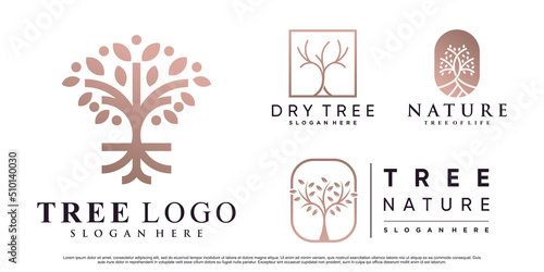 Set of nature tree logo design vector illustration with creative element Premium Vector