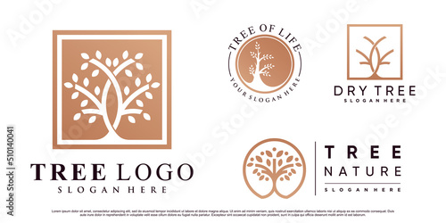 Canvas Print Set of nature tree logo design vector illustration with creative element Premium