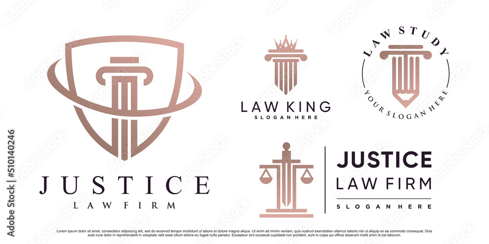 Set of justice law firm logo design with pillar, crown and creative element Premium Vector Set of justice law firm logo design with pillar, crown and creative element Premium Vector