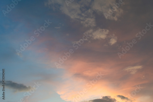 Beautiful sunset and sunrise twilight blue  orange sky  and clouds in the morning above clouds with dramatic light.