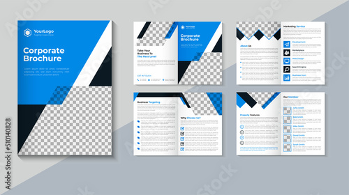 Creative brochure design, Business 8 page brochure template, Corporate brochure design, Company profile, Blue color, layout vector