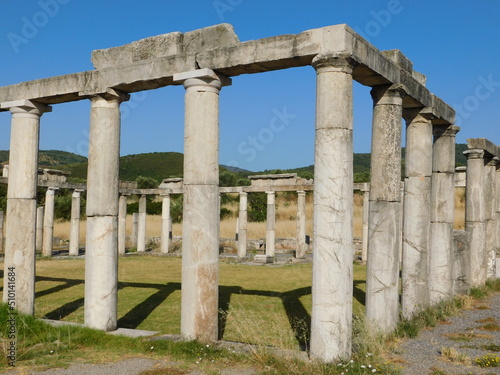 View of the wrestling school (Palaestra) in the ancient city of Messene in the Peloponnese, Greece