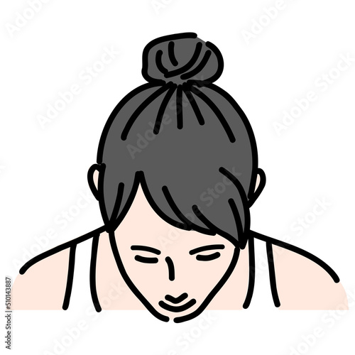 俯いている若い女性の首上
