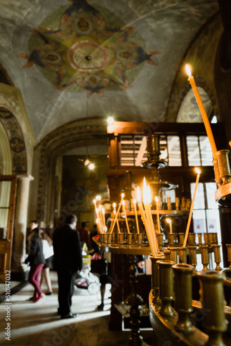Prayer Candles at St. Nicholas Orthodox Church in Vidin, Bulgaria photo