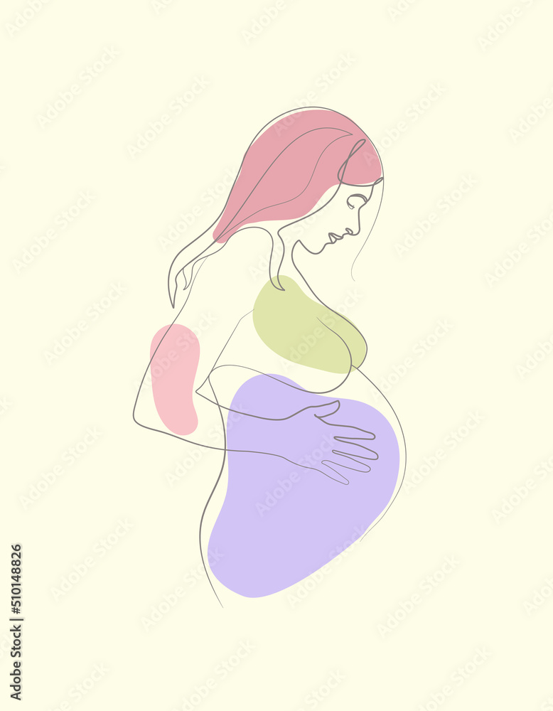 Hand drawn pregnant woman using one continuous single line art drawing illustration