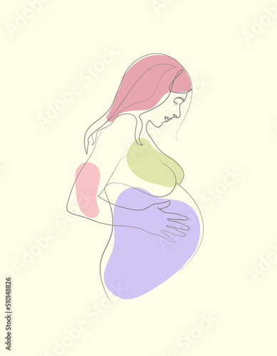 Hand drawn pregnant woman using one continuous single line art drawing illustration