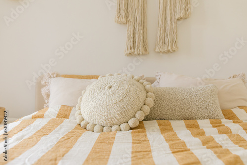 Bed with decorative pillows photo