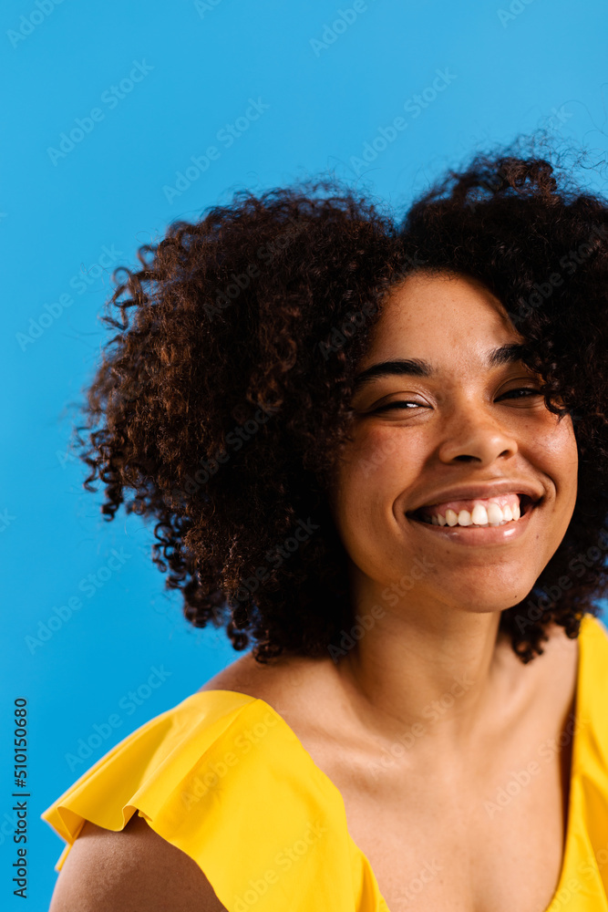 Cheerful afro american woman studio summer portrait Cheerful afro american woman studio summer portrait