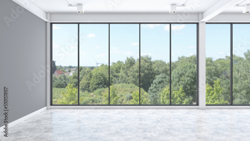 loft empty room with frame window and concrete floor. 3d rendering © Phongphan