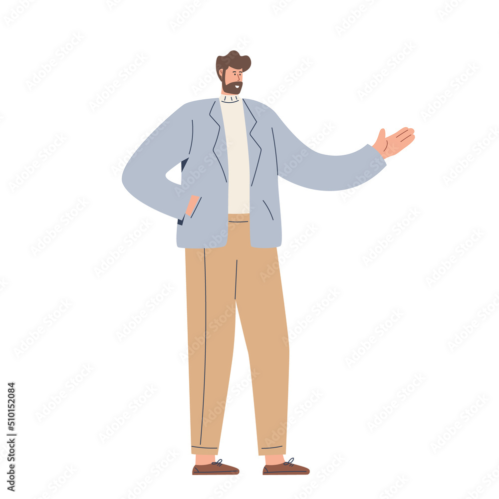 Confident businessman presenting and explaining illustration