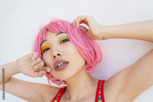 Asian woman with pink hair photo