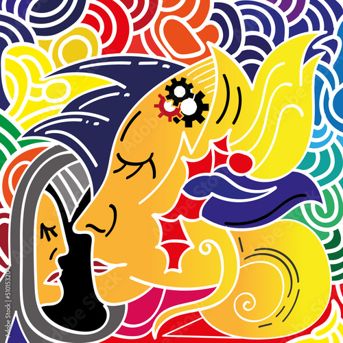 background illustration of abstract art woman face in the mirror
