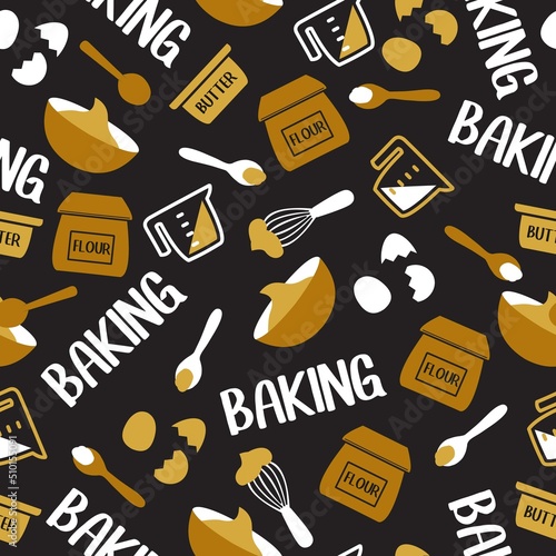 Abstract Baking Ingredients Vector Graphic Seamless Pattern