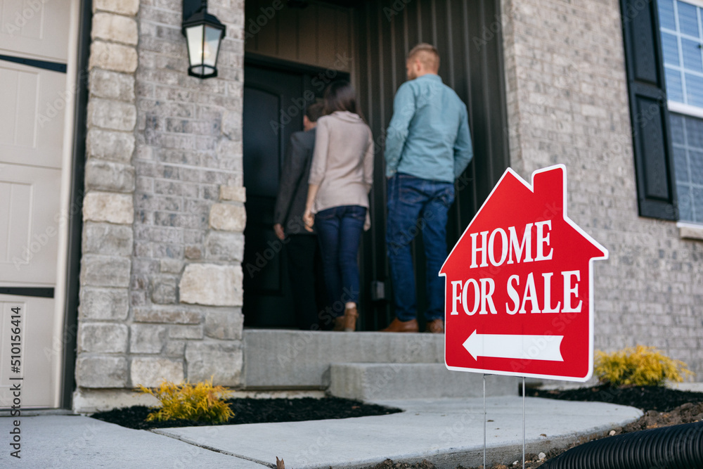 For Sale Sign Outside Of Home As Clients Enter Stock Photo | Adobe Stock