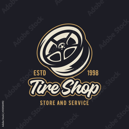 vintage logo tire shop vector template illustration