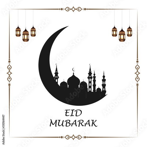 Eid Mubarak vector, Arabic Islamic background. social media posts,  social media banner template, greeting cards design, moon, mosque, Ramadan Kareem. Eid Mubarak.