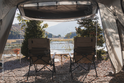 table and chairs in camping