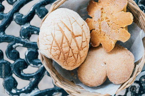 Top View Of Bread In Basket photo