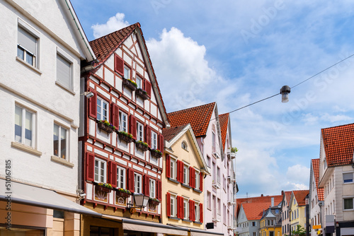 Beautiful facades in the down town of Reutlingen, Black forest, Germany