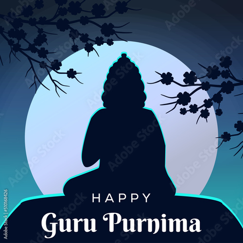 happy guru purnima silhouette at night illustration on full moon background