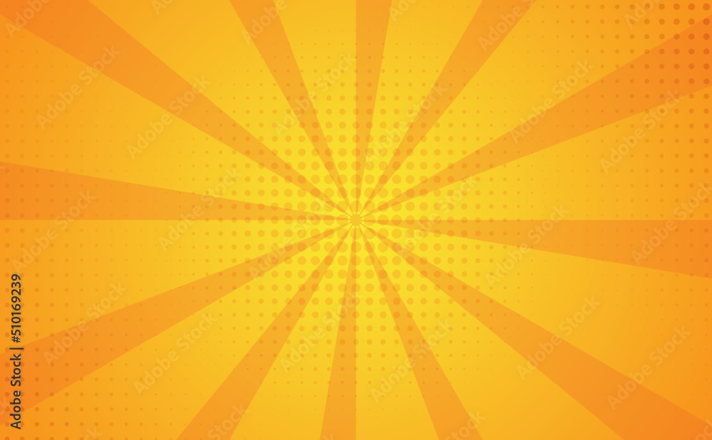 Pop art comic yellow retro halftone dots and radial sunburst background. Template for presentation, social media, creative studio, mockup Pop art comic yellow retro halftone dots and radial sunburst background. Template for presentation, social media, creative studio, mockup