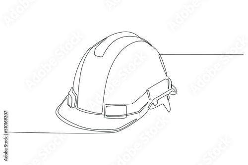 Continuous one line drawing safety helmet for safety work. Road and building construction concept. Single line draw design vector graphic illustration.