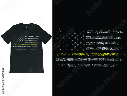 Thin Yellow Line Flag Emergency Dispatchers Flag T-Shirt Vector, Dispatcher Shirt, 911 dispatcher Tee dispatch SVG, distressed flag SVG, dispatcher shirt,
