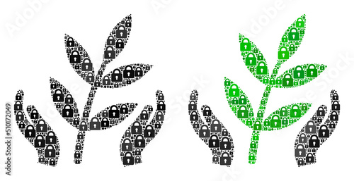 Security mosaic agriculture care hands icon. Agriculture care hands mosaic icon of lock items. Vector collage for security purposes.