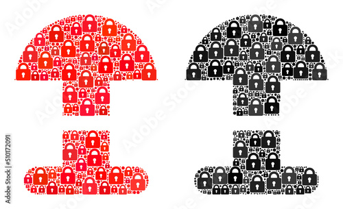 Safeguard mosaic alarm button icon. Alarm button mosaic icon of lock elements. Vector combination for lockdown purposes.