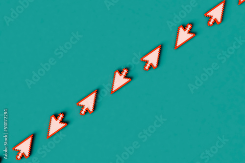 a row of arrow cursors 3d render with copy space photo
