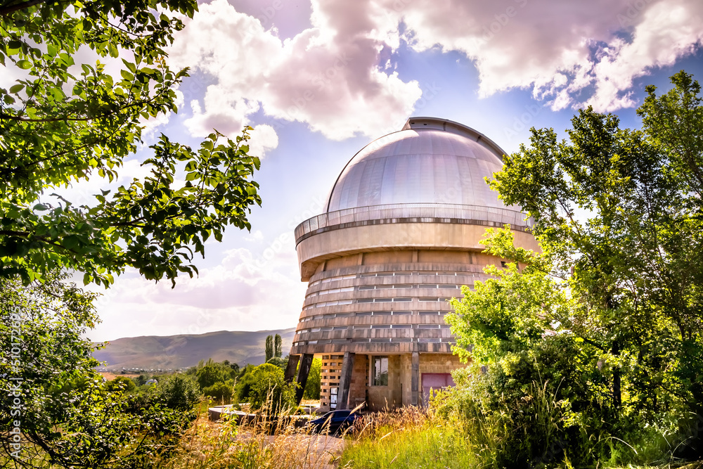 Astronomical Observatory Telescope. Armenia, Byurakan, Night scene Astronomical Observatory Telescope. Armenia, Byurakan, Night scene