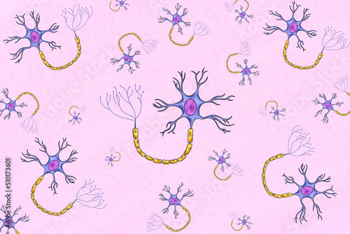 Repeating pattern of human neurons illustration photo