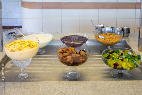 Fresh Brazilian national desserts served in the hotel dining room