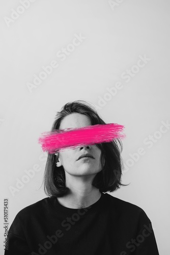 monochrome Portrait of woman with pink brushstroke  photo