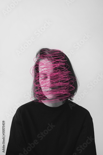 Black and white portrait of thoughtful woman 