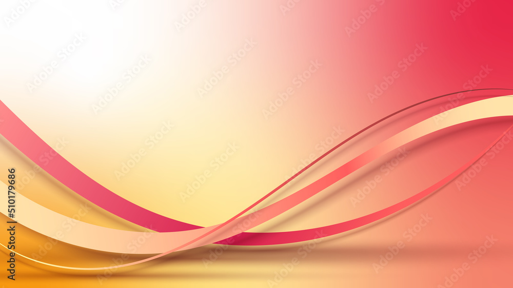 Abstract red and yellow wave lines on blurred background - obrazy, fototapety, plakaty 