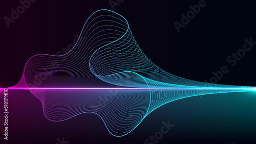 Abstract dynamic wavy lines neon color lighting elements on black background technology digital futuristic style