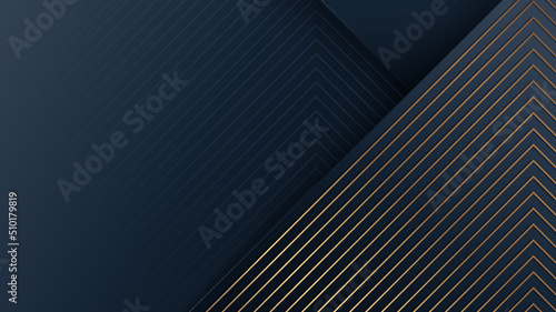 Abstract modern luxury background blue stripes with golden diagonal lines pattern