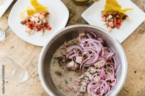 Bowl with homemade ceviche photo