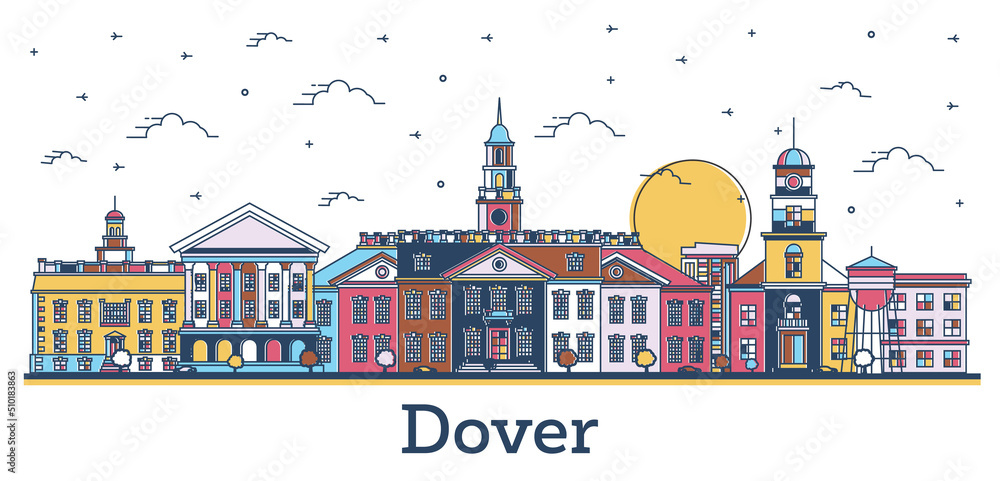 Outline Dover Delaware City Skyline with Colored Historic Buildings  Isolated on White. Stock Vector | Adobe Stock
