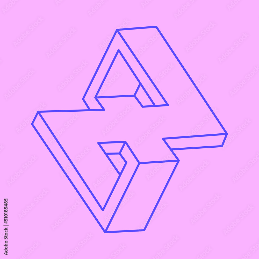 Impossible optical illusion shape. Optical art object. Impossible figure. Unreal geometric logo in trendy 2022 Very Peri color.