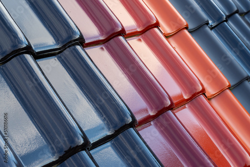 Roof tiles, variety of color shades, close-up