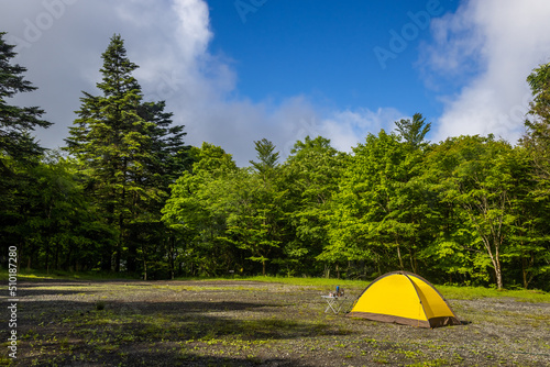                               Camping alone on a mountain plateau